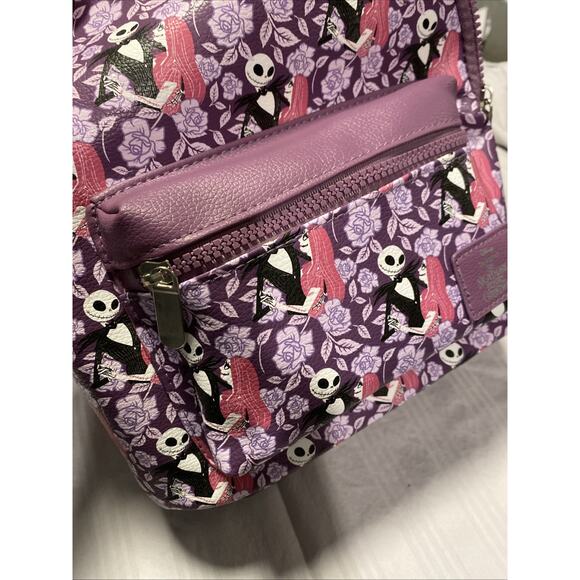 Bioworld Disney Nightmare Before Christmas Mini Purse Backpack Jack Sally Purple - Picture 12 of 16